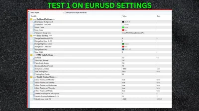 Input parameters — range window, stop, target, daily and weekly loss limits